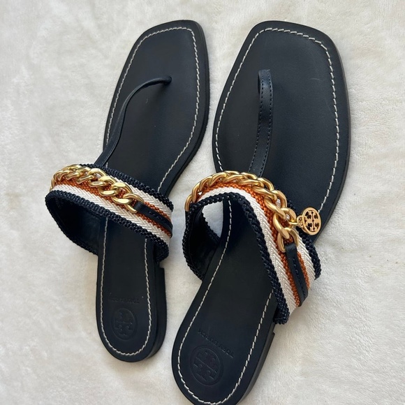 NWOB Tory Burch Shoes Tory Burch Mini Benton Navy Chain Band Sandal - Picture 2 of 8